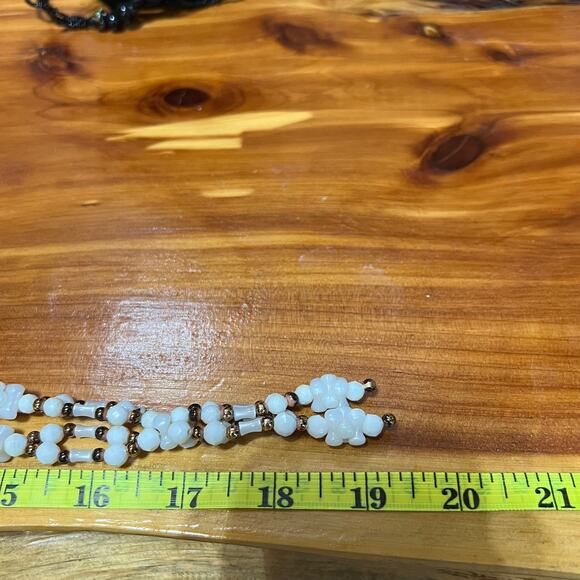 Vintage Seed Beaded Layered Necklace 2 MCM White Black Floral Handmade Beads - Picture 7 of 15